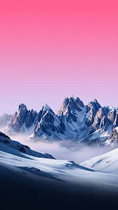 Minimalist Pink Sky Snow-Capped Mountain Landscape Wallpaper