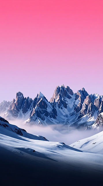 Minimalist Pink Sky Snow-Capped Mountain Landscape Wallpaper - Free mobile Wallpaper