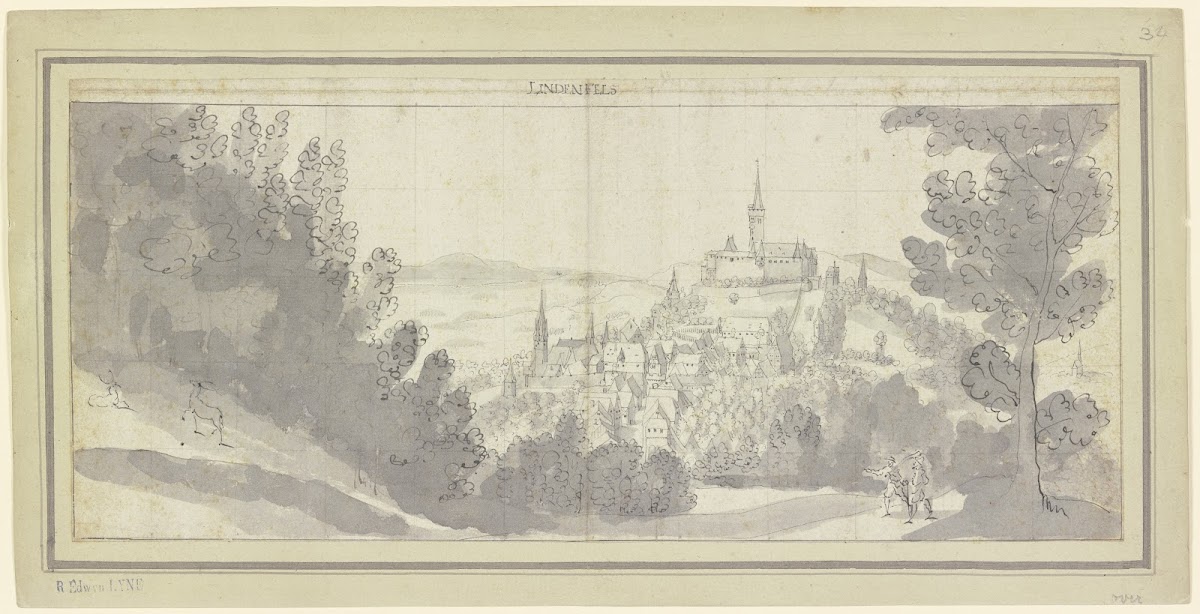 Blick auf Stadt und Burg Lindenfels im Odenwald ca 1635