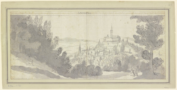 Blick auf Stadt und Burg Lindenfels im Odenwald ca 1635