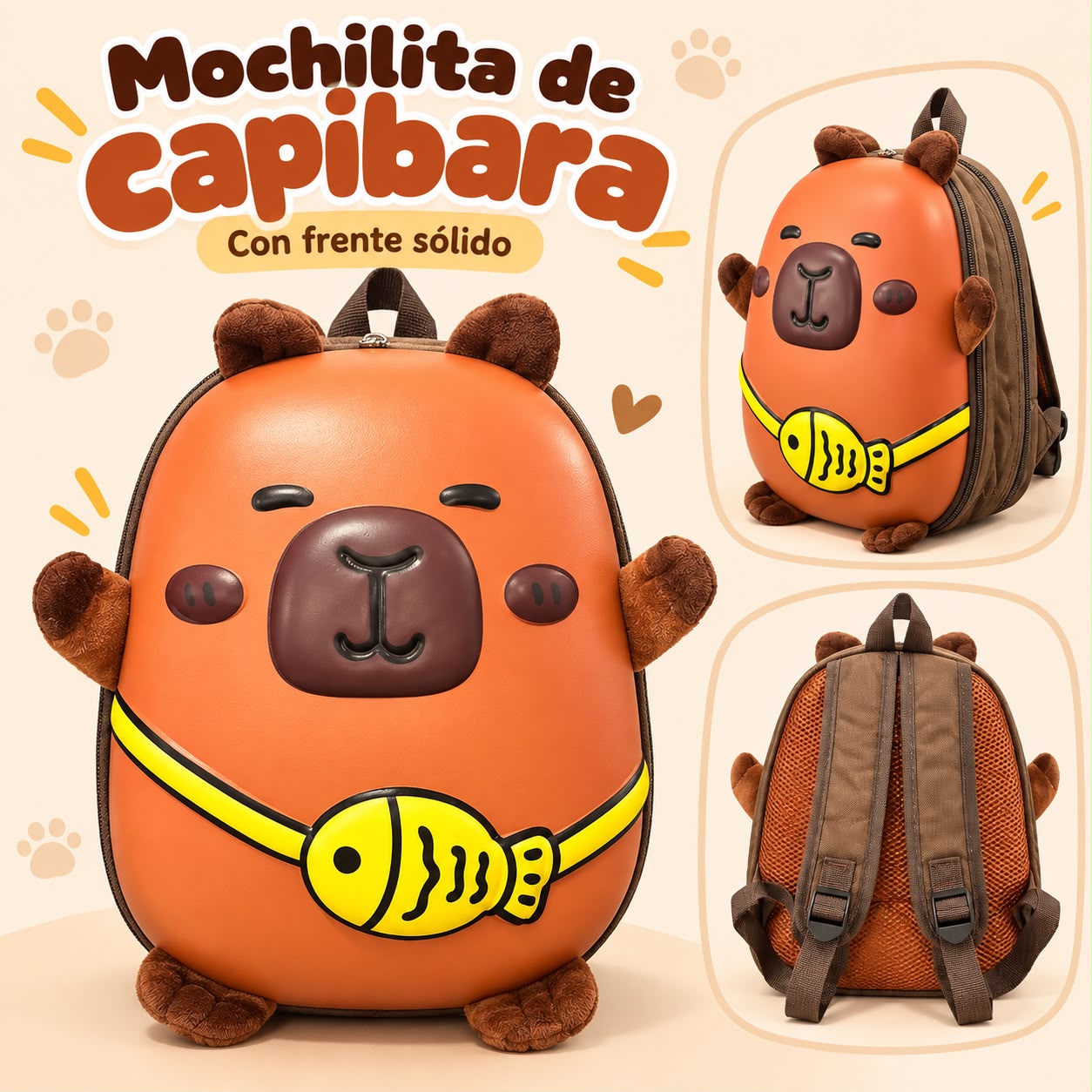 Mochila infantil rígida de capibara naranja