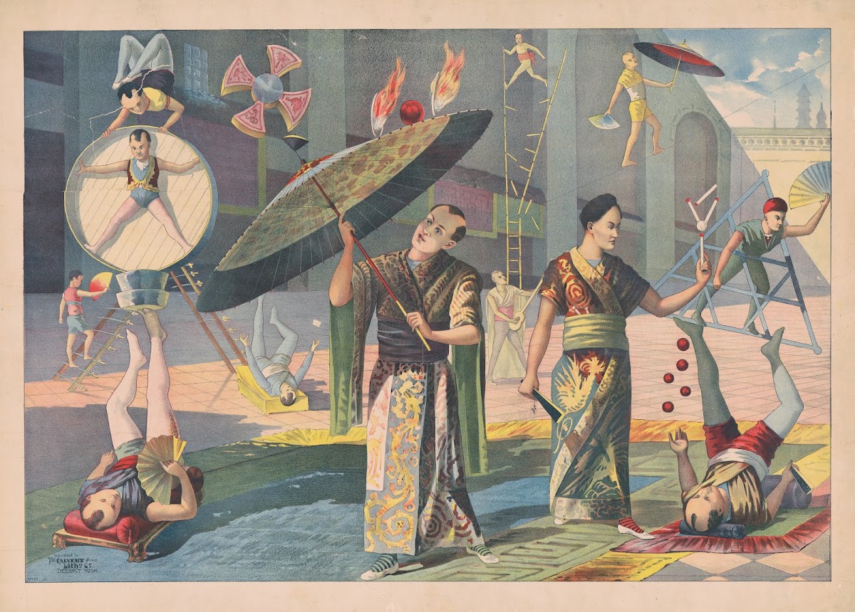 Twelve Asian acrobats performing 1891