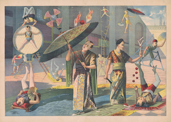 Twelve Asian acrobats performing 1891