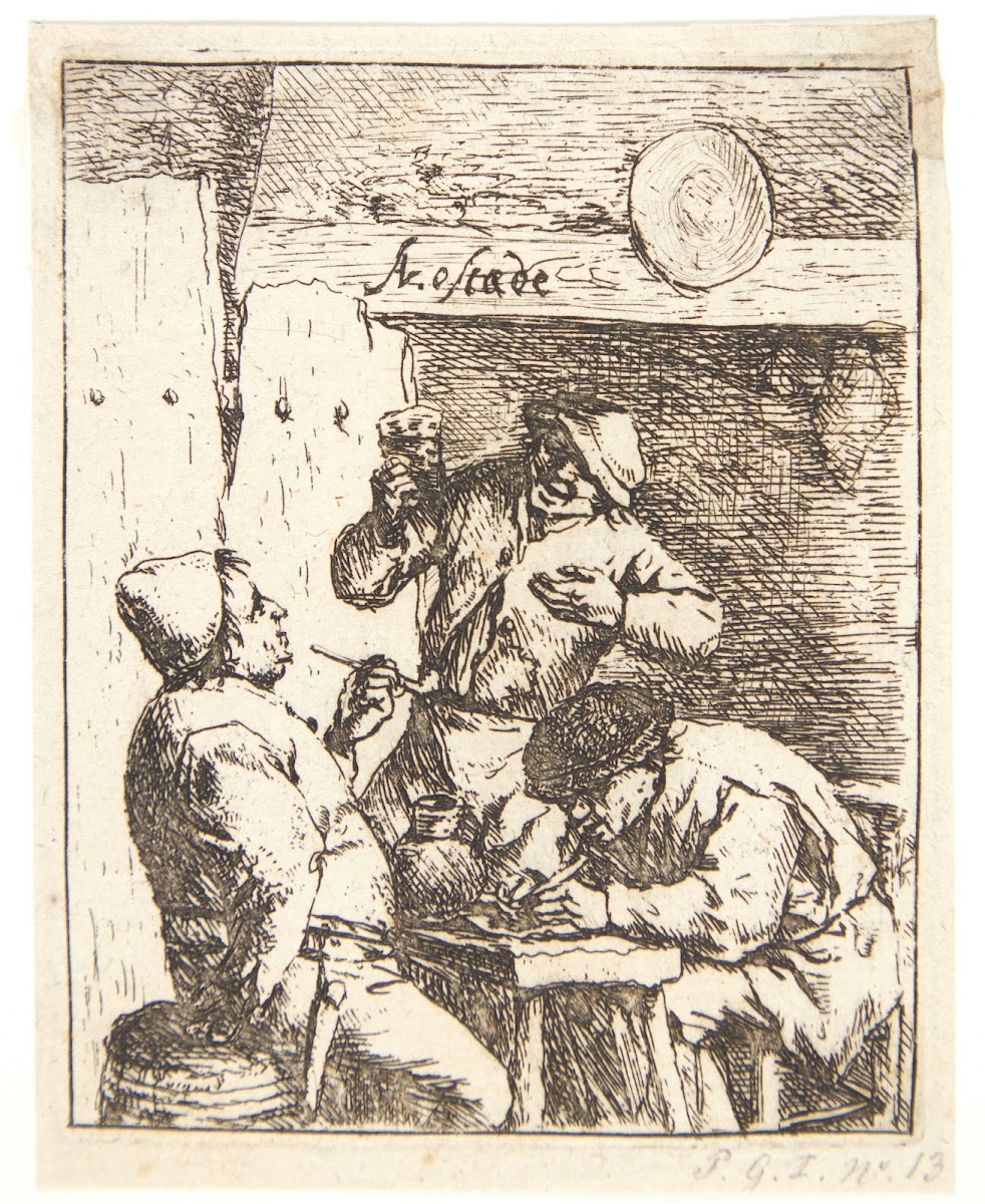 Three farmers smoking and drinking in a tavern 1650