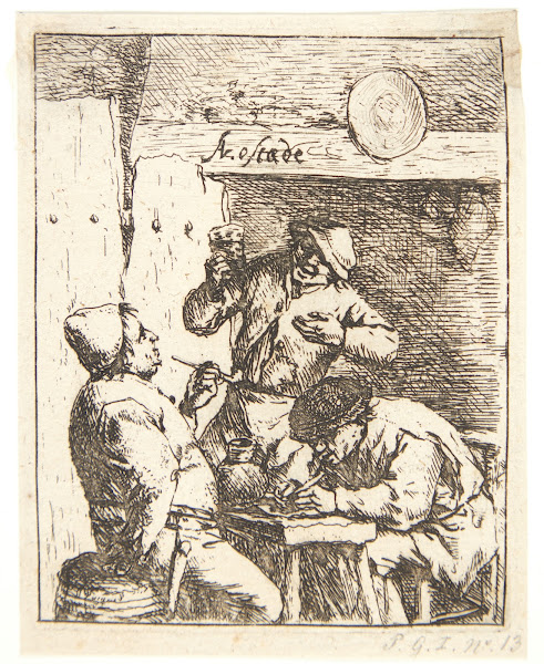 Three farmers smoking and drinking in a tavern 1650