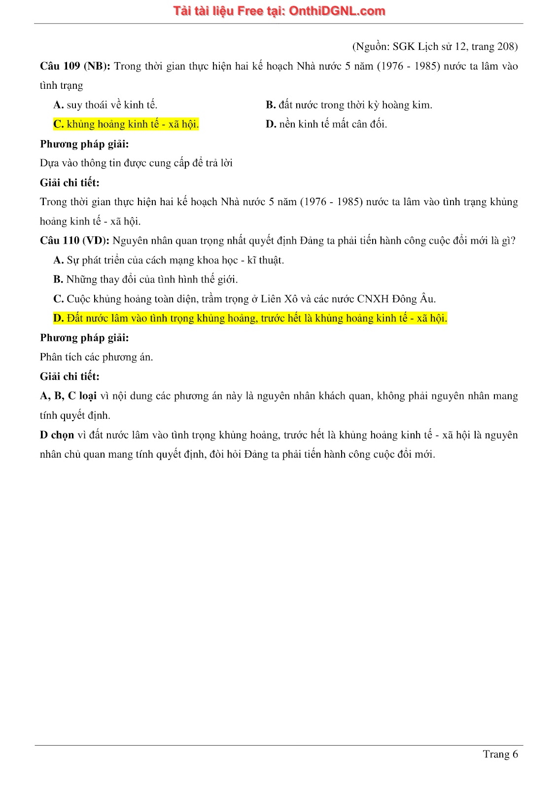 150 bài tập môn Sủ- Ôn thi ĐGNL ĐHQG HN Phần 12