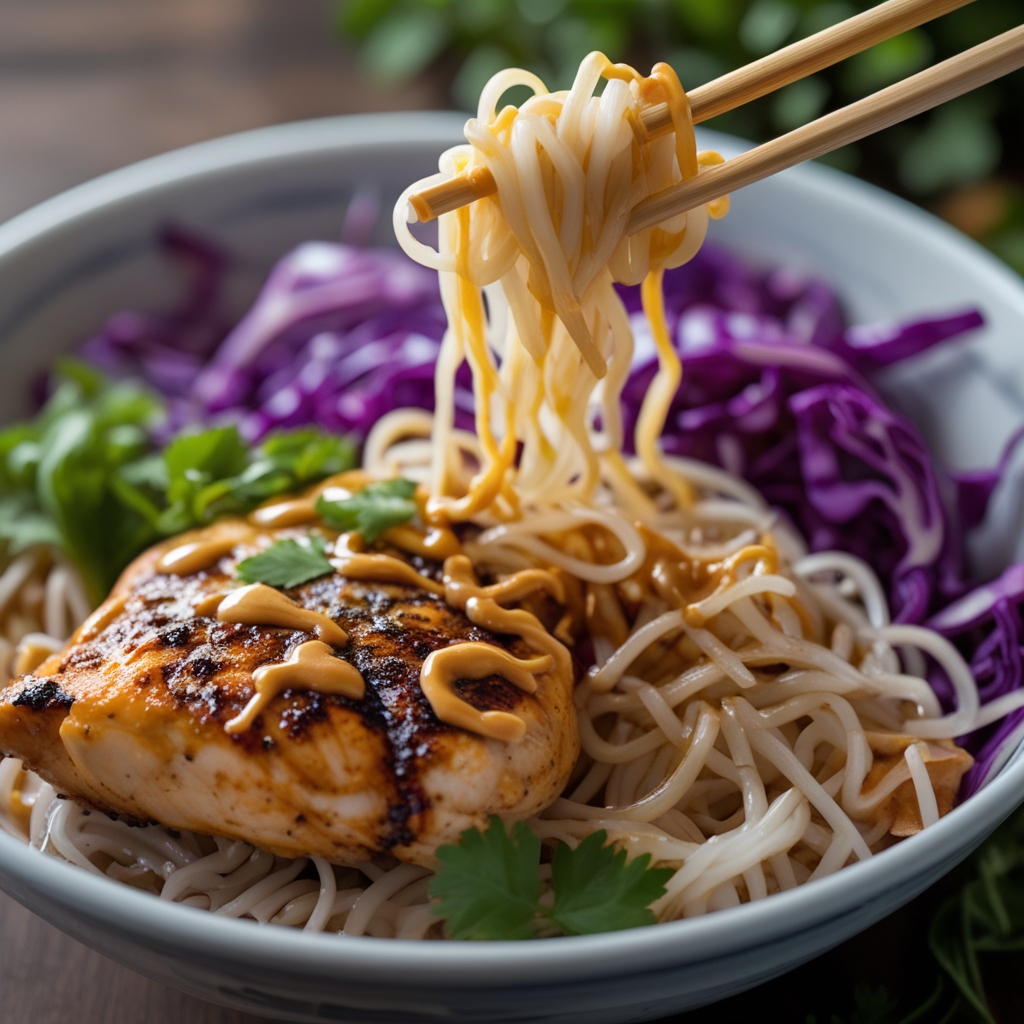 Final Vietnamese Lemongrass Chicken Vermicelli Protein Bowls with Peanut-Lime Dressing