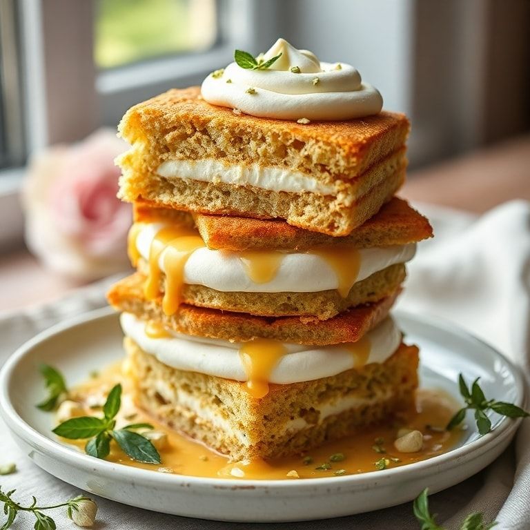 Pistachio Rose Cake Stack with Whipped Cream Filling: Easy Homemade Layered Delight finished