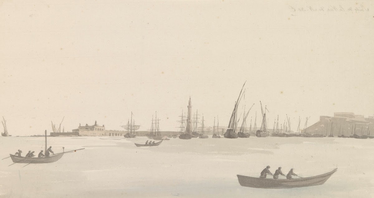 Gezicht op Golf van Napels vanaf kade bij kerk Santa Maria del Carmine 1778