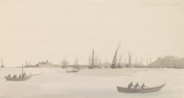 Gezicht op Golf van Napels vanaf kade bij kerk Santa Maria del Carmine 1778