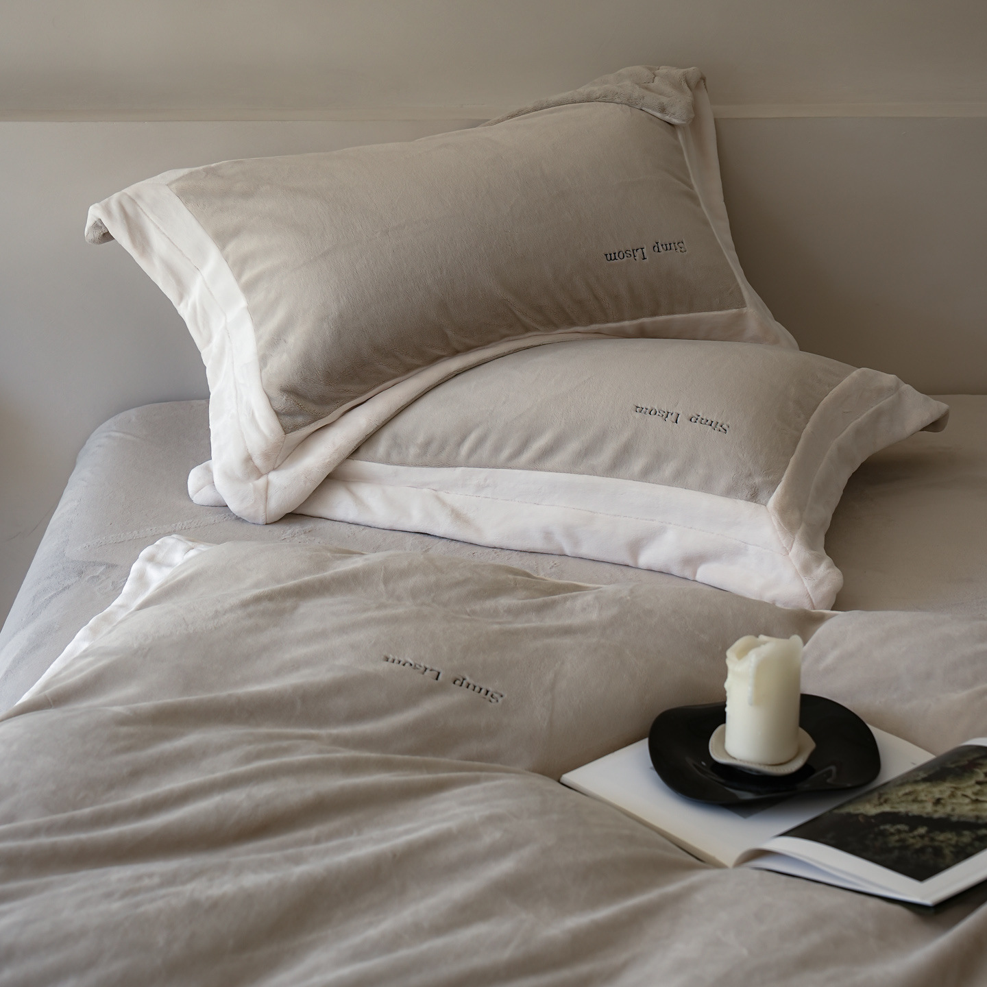 Milk fiber bedding set, fleece, winter, solid color
