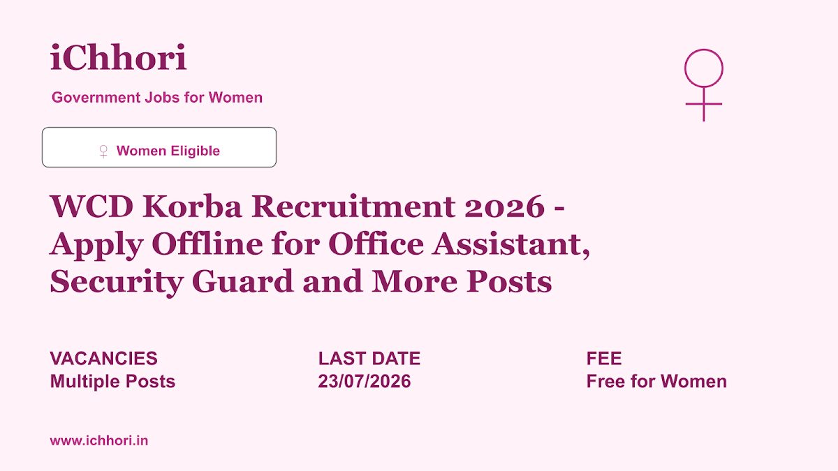WCD Korba Recruitment 2026 - Apply Offline for Office Assistant, Security Guard and More Posts - iChhori