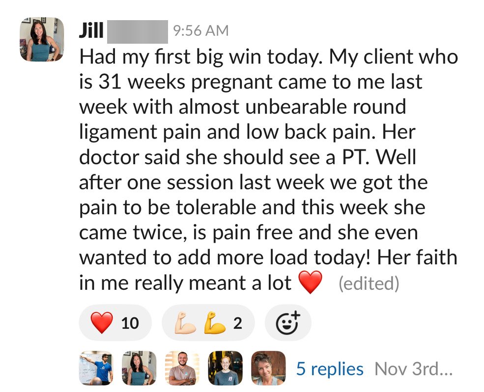 Slack post from an Active Life Professional