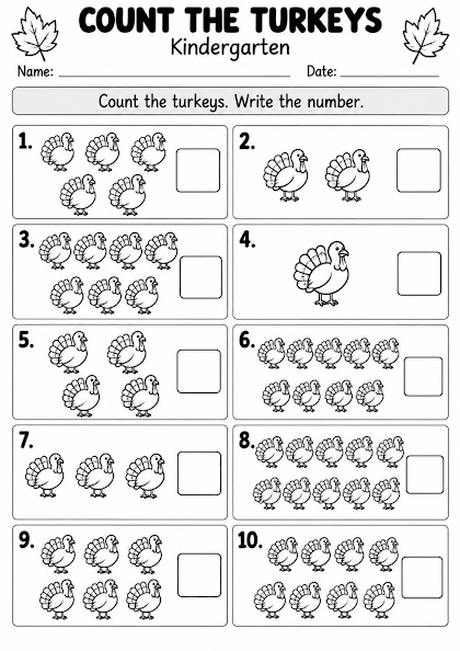 Turkey Counting to 10 Worksheet