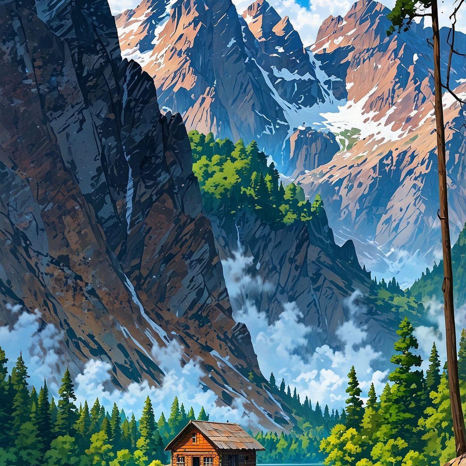 Download Wooden Cabin by Mountain Lake Full HD iPhone