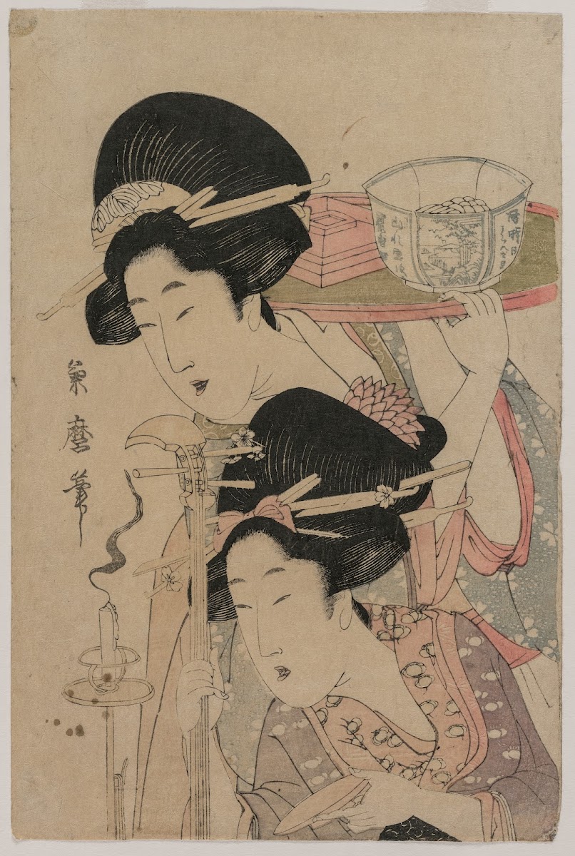 Two Geishas Beside A Candle Mid 1800s