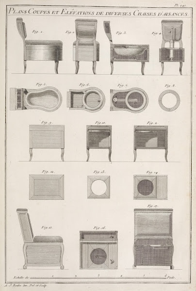 Plans coupes et elévations de diverses chaises daisances 1769 1774