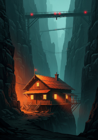 Cyberpunk Cabin Canyon Bridge