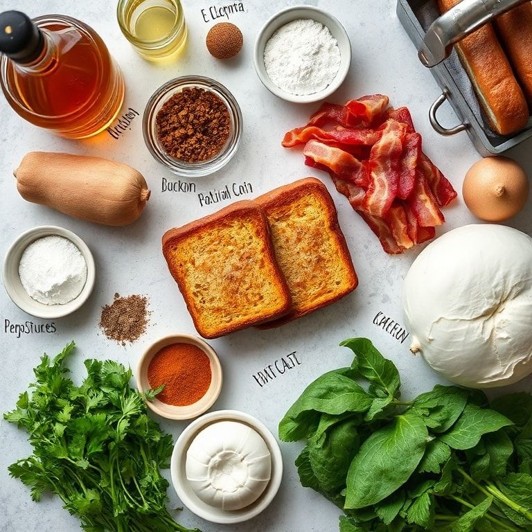 Ingredients for Bourbon Maple Bacon Stuffed French Toast Recipe – Easy, Homemade Breakfast Delight