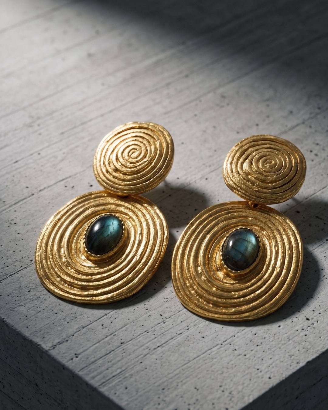 Hypnotic Spiral Labradorite Earrings