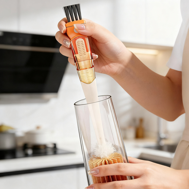 Multipurpose cleaning brush for bottles and cups