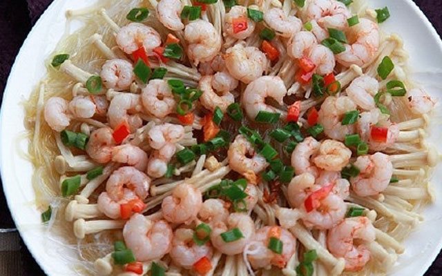 Tôm Nấm Trộn Miến Hấp Nước Tương