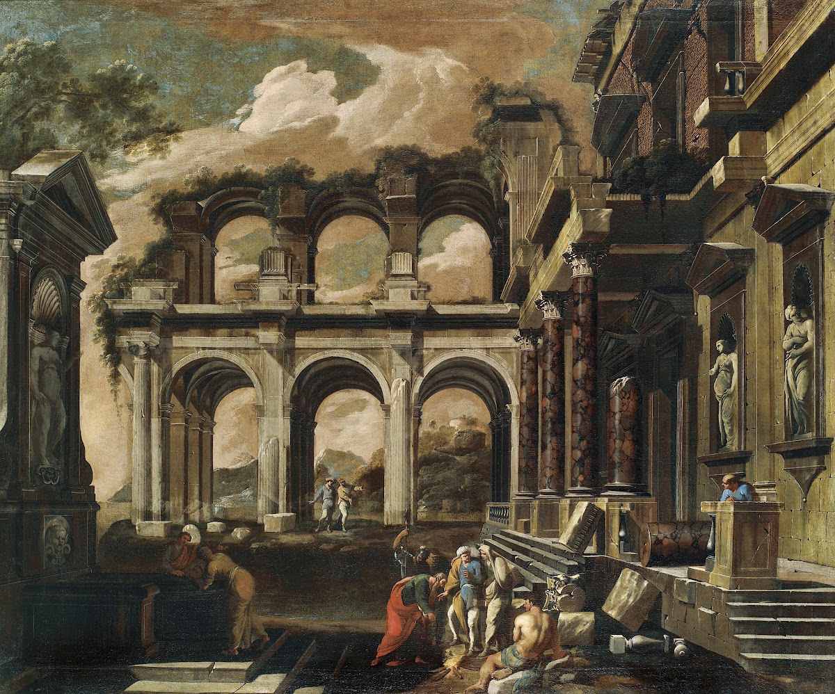 A Capriccio Of The Internal Courtyard Of A Ruined Palace With The Miracle Of Sai