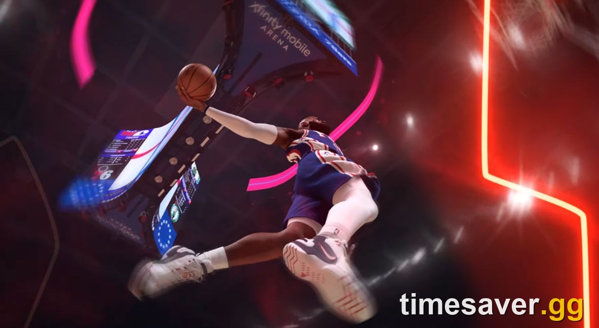 NBA 2K27 in-game dunk — a MyPLAYER finishes at the rim during an NBA game