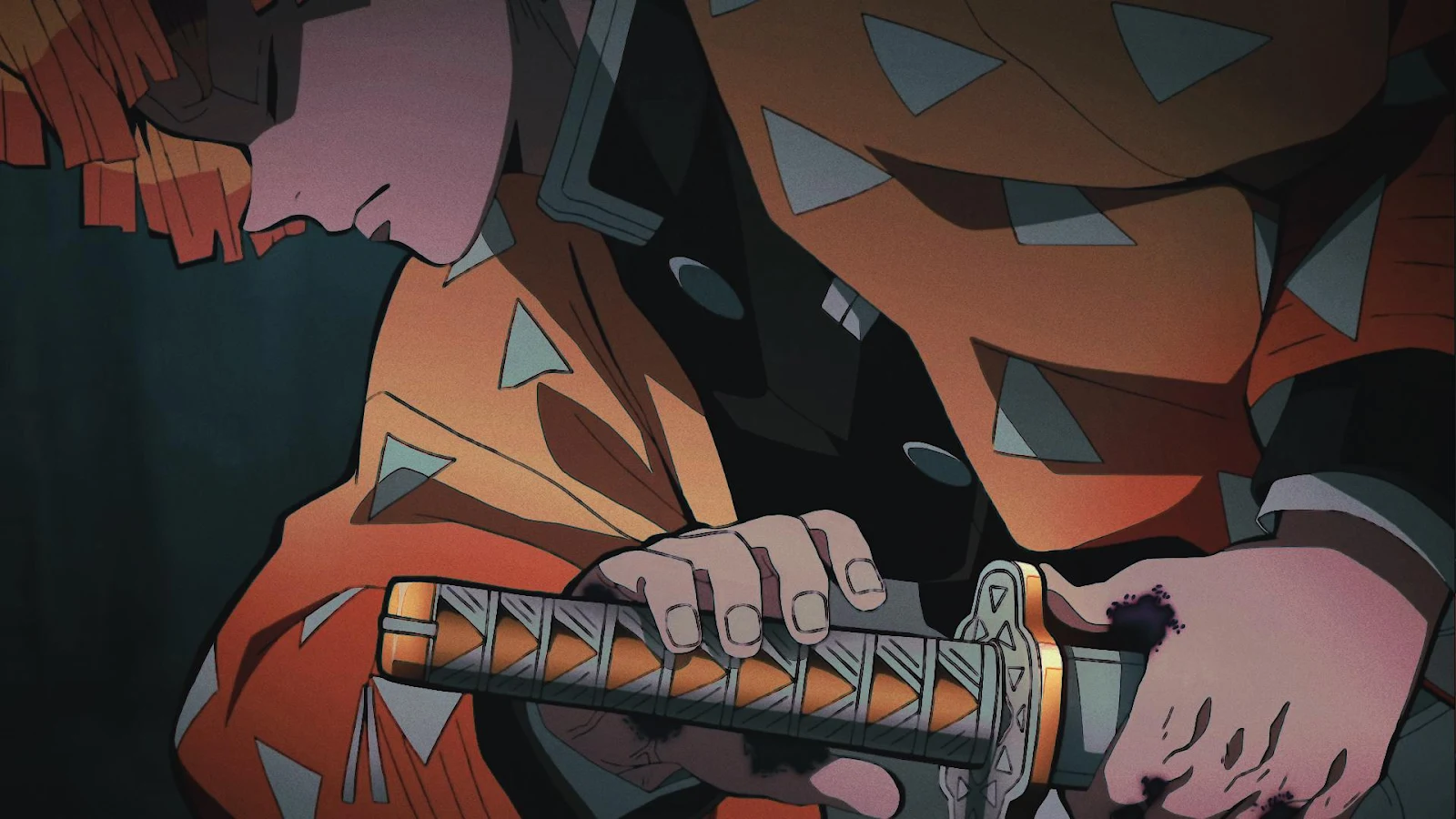 Zenitsu Grasping His Nichirin Sword - Anime Screenshot Full HD Wallpaper (1920x1080)