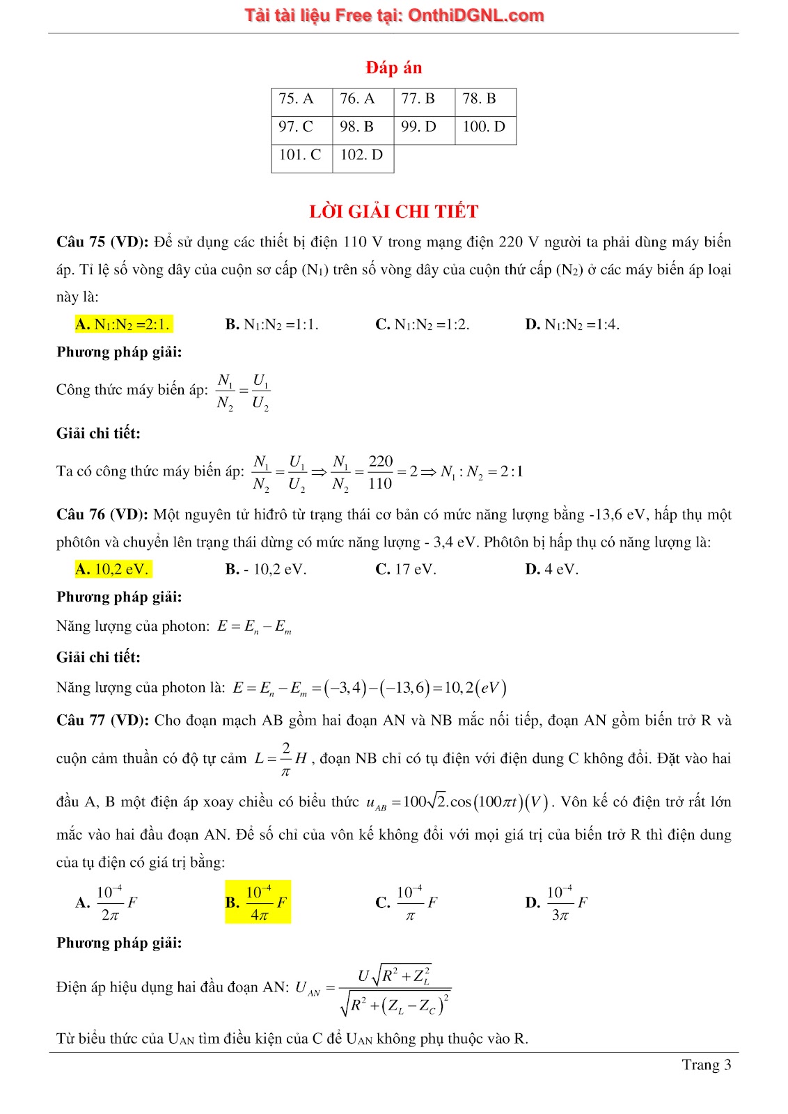 300 bài tập môn Vật Lý - Ôn thi ĐGNL ĐHQG TPHCM Phần 24
