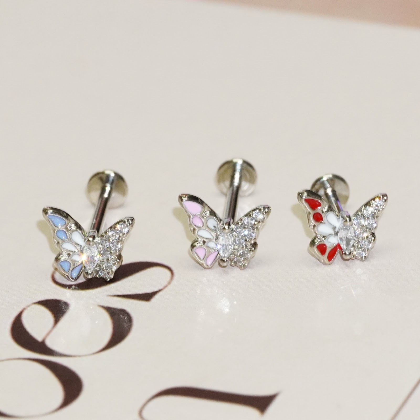Lippenstecker Edelstahl mit Strass, verschiedene Größen