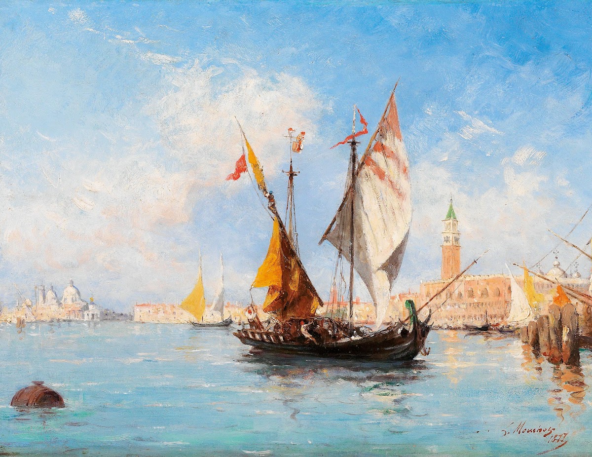 Venice sail boats in the Bacino di San Marco 1877