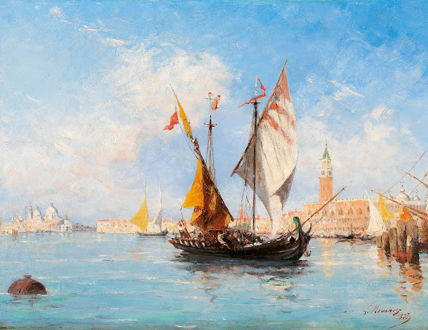 Venice sail boats in the Bacino di San Marco 1877