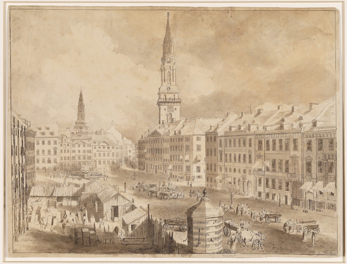 Nytorv Og Gammel Torv I KøBenhavn Med Sankt Petris Og Vor Frue Kirkes Spir