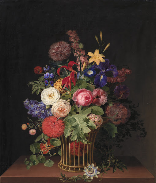 En Let Rørkurv Med Blomster 1808