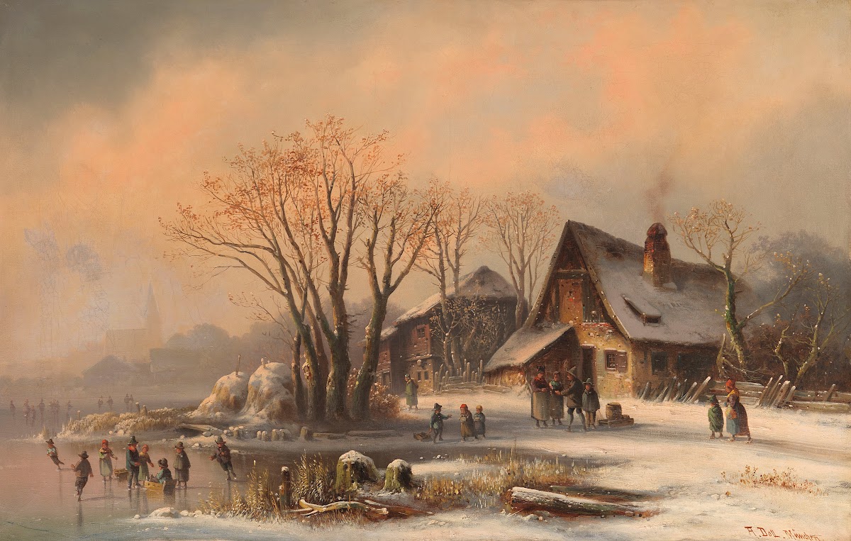 Schlittschuhläufer im winterlichen Moorenweis Ca 1860 1880