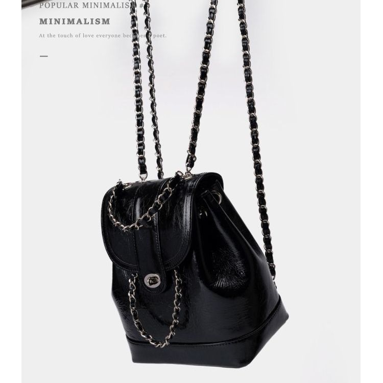 Compact PU backpack with chain decoration