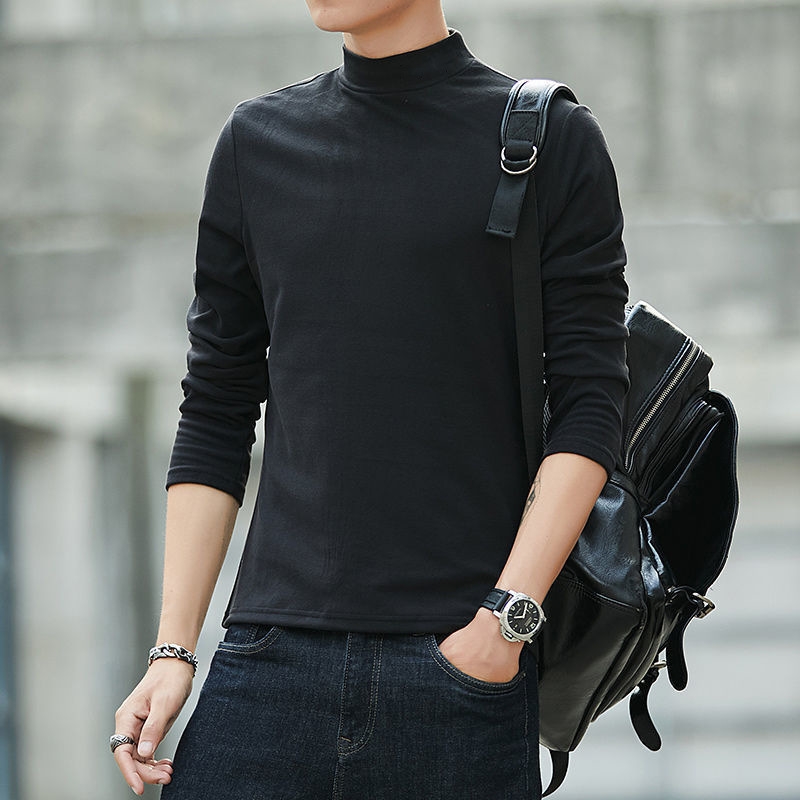 Men's knit sweater with stand-up collar, warming and elastic