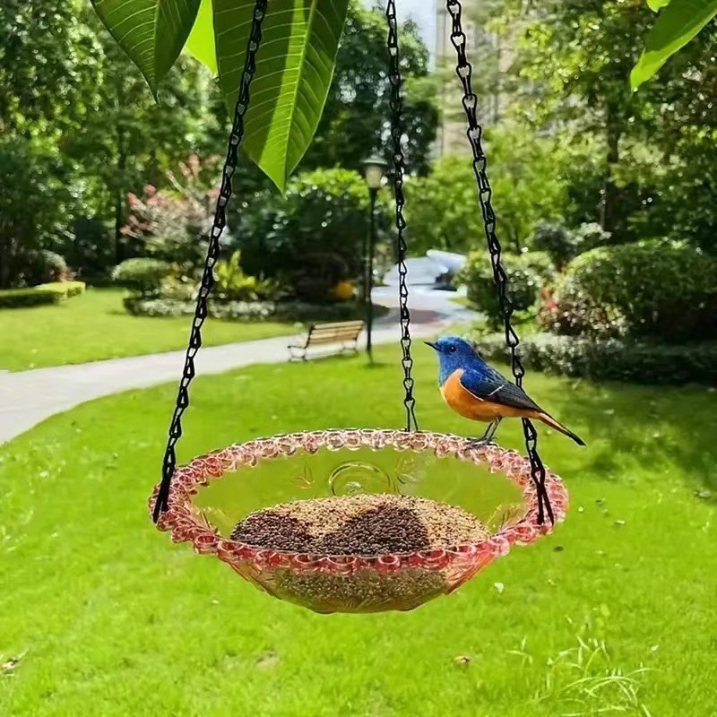 Hanging feeder and bird bath made of plastic