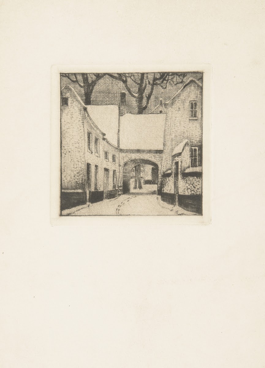 Old houses with a gate leading to a small square 20th century