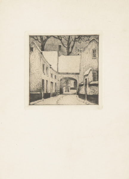 Old houses with a gate leading to a small square 20th century