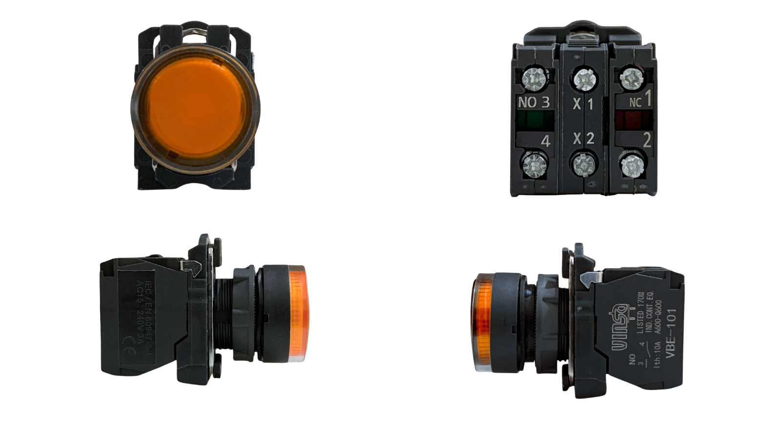 Illuminated Push Button 24VAC Protected LEDs Yellow 1N/O + 1N/C