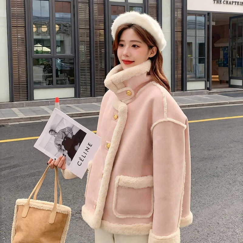 Insulated faux lamb fleece coat, urban style