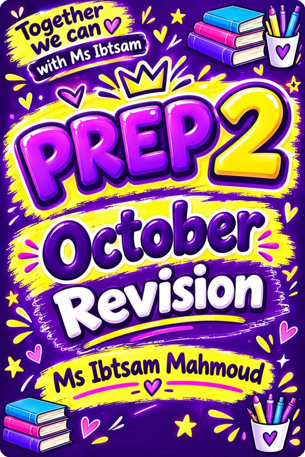 تحميل مراجعة شهر أكتوبر إنجليزي للصف الثاني الإعدادي الترم الأول 2027 PDF مس ابتسام محمود