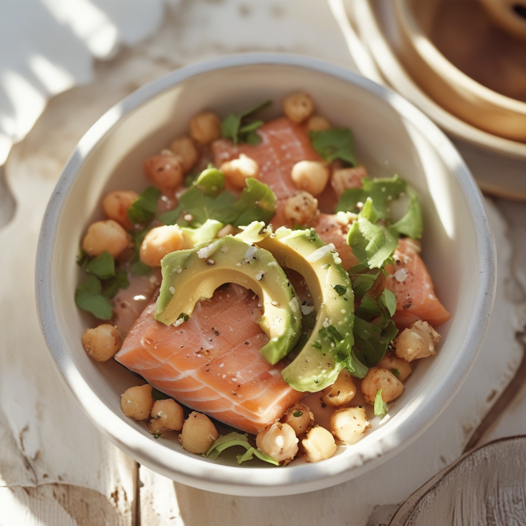 Sizzling Salmon & Avocado Power Bowl with Chickpea Crunch