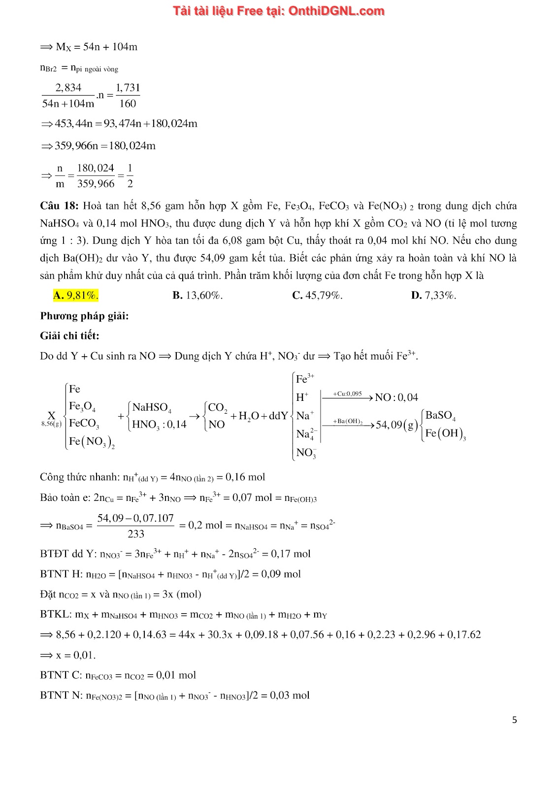 135 bài tập môn Hóa học - Ôn thi ĐGNL Bách khoa Hà nội