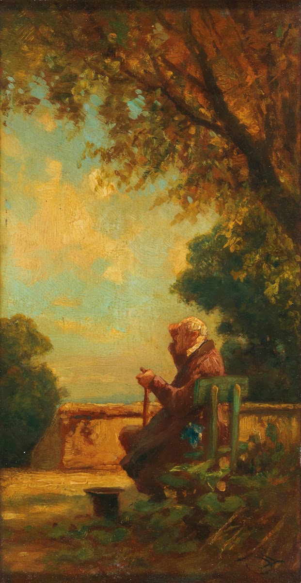 Alter Mann auf einer Bank c1865