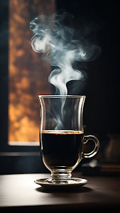 Steaming Dark Coffee in Glass Mug Vertical