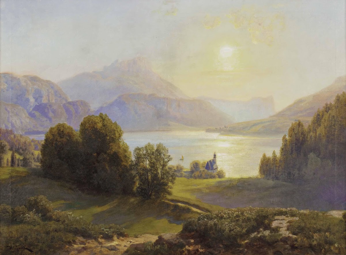 Blick über einen Alpensee Attersee