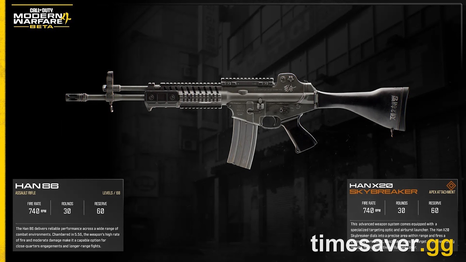Modern Warfare 4 Beta Han 86 assault rifle, the weapon tied to the Level 30 Beta Forged blueprint reward